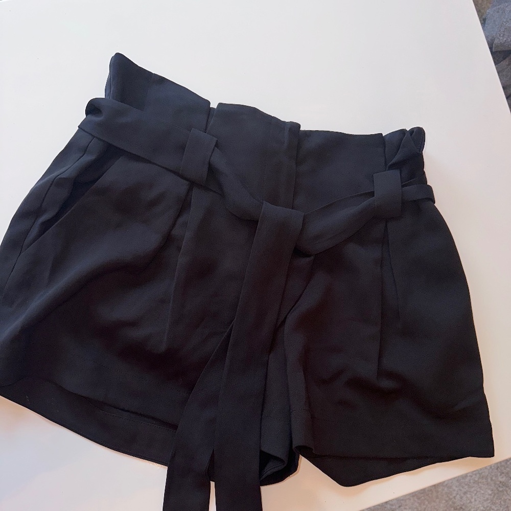 L’Agence Black Paperbag Waist Shorts